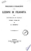 Prolusione e introduzione alle lezioni di filosofia nella Università di Napoli