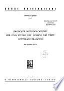 Proposte metodologiche per uno studio del lessico dei testi letterari francesi