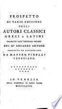 Prospetto di varie edizioni degli autori classici greci e latini