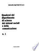 Quaderni del Dipartimento di scienza dei sistemi sociali e della comunicazione