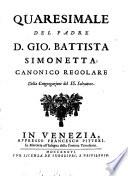Quaresimale del padre D. Gio. Battista Simonetta canonico regolare della Congregazione del SS. Salvatore