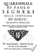Quaresimale di Paolo Segneri della Compagnia di Gesu