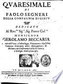 Quaresimale di Paolo Segneri della Compagnia di Giesu'