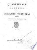 Quaresimale postumo del padre Girolamo Tornielli