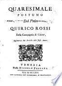 Quaresimale postumo del padre Quirico Rossi della compagnia di Gesù, aggiuntevi due prediche dello stesso autore
