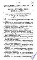 Quinquagesimaterza nota delle offerte, ossia doni gratuiti fatti in seguito della Notificazione pubblicata in data delli 8. Ottobre 1796. per il Nuovo Armamento