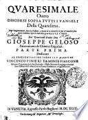QVARESIMALE Ouero DISCORSI SOPRA TVTTI I VANGELI Della Quaresima