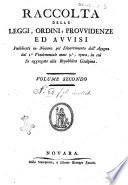 Raccolta delle leggi, ordini, provvidenze, ed avvisi pubblicati in Novara pel Dipartimento dell'Agogna. Volume primo [-terzo]