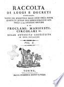 Raccolta di leggi, decreti, proclami, manifesti ec. Pubblicati dalle autorità costituite. Volume 1.\-43!