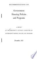 Recommendations on Government Housing Policies and Programs