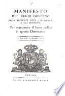 Regj editti, patenti, manifesti, e proclami stati pubblicati, e distribuiti ..