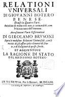 Relationi Vniversali Di Giovanni Botero Benese0