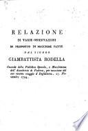 Relazione di varie osservazioni in proposito di macchine fatte del Signor G. Rodella, etc