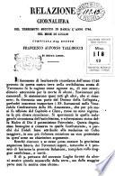 Relazione giornaliera del terremoto seguito in Barga l'anno 1746 nel mese di luglio compilata dal dottor Francesco Alfonso Tallinucci di detto luogo