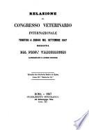 Relazione sul Congresso veterinario internazionale tenutosi a Zurigo nel settembre 1867