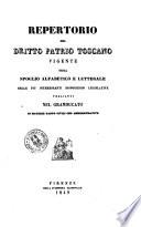 Repertorio del dritto patrio toscano vigente, ossia Spoglio alfabetico e letterale delle più interessanti disposizioni legislative veglianti nel Granducato in materie tanto civili che amministrative con la sommaria indicazione della statistica delle diverse comunita della Toscana