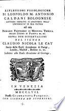 Riflessioni fisiologiche sopra 2 dissertazioni di Claudio Nicola Le Cat