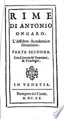 Rime d'Antonio Ongaro, detto l'Affidato Accademico Illuminato. Edited by T. Palella