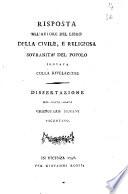 Risposta all'autore del libro Della civile, e religiosa sovranita del popolo provata colla rivelazione. Dissertazione del conte abate Cristofaro Muzani vicentino