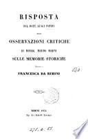 Risposta ... alle Osservazioni critiche di monsig. Marino Marini sulle Memorie storiche intorno a Francesca da Rimini