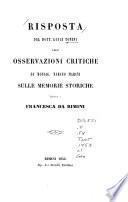 Risposta del dott. Luigi Tonini alle osservazioni critiche di monsig. Marino Marini sulle memorie storiche intorno a Francesca da Rimini