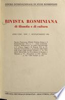 Rivista rosminiana di filosofia e di cultura