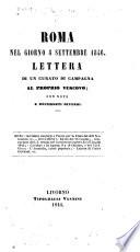 Roma nel giorno 8 settembre 1846. Lettera di un curato di campagna al proprio vescovo; con note e documenti diversi