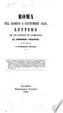 Roma nel giorno 8 settembre 1846. Lettera di un curato di campagna al proprio vescovo; con note e documenti diversi