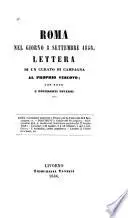 Roma nel giorno 8 settembre 1846 lettera di un curato di campagna al proprio vescovo