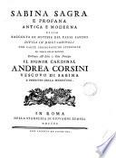 Sabina sagra e profana antica e moderna ossia Raccolta di notizie del paese sabino [by F.P. Sperandio.].