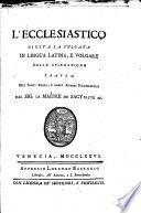 Sacra Scrittura: L'Ecclesiastico. 1776