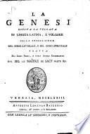 Sacra Scrittura: La Genesi. 1773