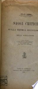 Saggi critici sulla teoria sociologica della popolazione ...