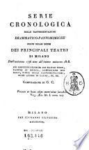 Seconda continuazione della serie cronologica delle rappresentazioni drammatico pantomimiche poste sulla scena dei principali teatri di Milano dal giorno 26 dicembre 1819 al giorno 20 detto 1820 Compilazione di G. C. divisa in tre parti ed accresciuta della descrizione di varii nteressanti [!] nuovi e pubblici trattenimenti tanto gratuiti che venali