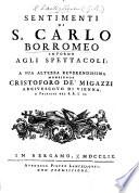 Sentimenti di S. Carlo Borromeo intorno agli spettacoli
