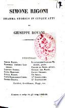 Simone Rigoni dramma storico in cinque atti di Giuseppe Rovani