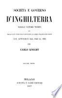 Societa ̀e governo d'Inghilterra negli ultimi tempi