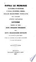 Sopra le memorie economico-statistiche e sulla statistica medica delle Maremme Toscane