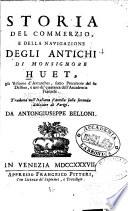 Storia del commerzio, e della navigazione degli antichi di monsignore Huet