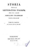 Storia Della Letteratura Italiana del cav. Abate Girolamo Tiraboschi Nuova Edizione 
