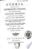 Storia della letteratura italiana del cavaliere abate Girolamo Tiraboschi ... Tomo 1. [-9.]