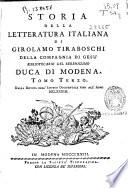 Storia della letteratura italiana di Girolamo Tiraboschi ...