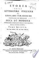 Storia della letteratura italiana di Girolamo Tiraboschi ...