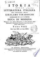 Storia della letteratura italiana ... Girolamo Tiraboschi ... Duca di Modena ...