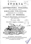Storia della letteratura italiana ... Girolamo Tiraboschi ... Duca di Modena ...
