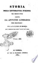 Storia della letteratura italiana nel secolo 18. scritta da Antonio Lombardi