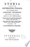 Storia della Letterature Italiana del Cavaliere Abate Girolamo Tiraboschi