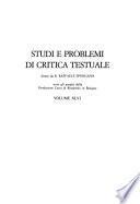 Studi e problemi di critica testuale