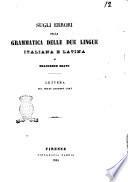 Sugli errori nella grammatica delle due lingue italiana e latina di Francesco Soave lettera del prete Giuseppe Corà