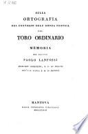 Sulla ortografia del contorno dell'ombra propria del toro ordinario memoria